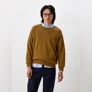 Uniqlo 3D Knit Crew Neck Long Sleeve Sweater, Linen Cotton, Camel, Large